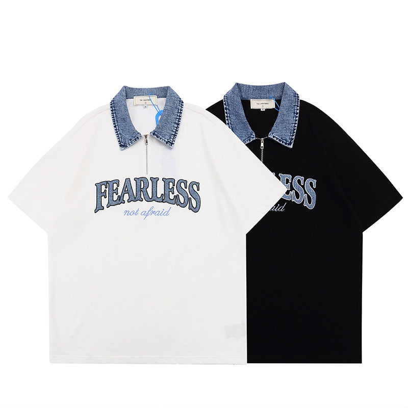 Polo Shirt𒉽美式復古翻領半拉鍊POLO衫T-15