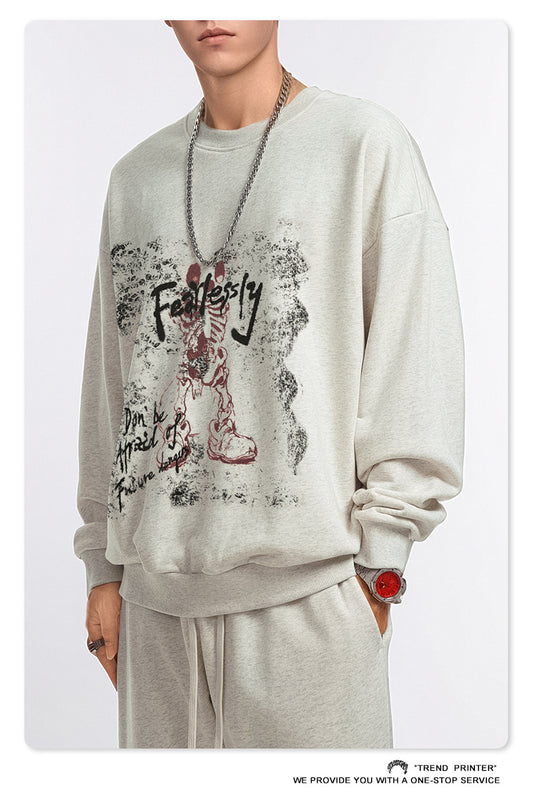 ♛𝔽𝕦𝕤𝕚𝕠𝕟 𝔽𝕠𝕔𝕦𝕤 ♛2025秋冬高磅水洗印花寬鬆落肩厚T 916