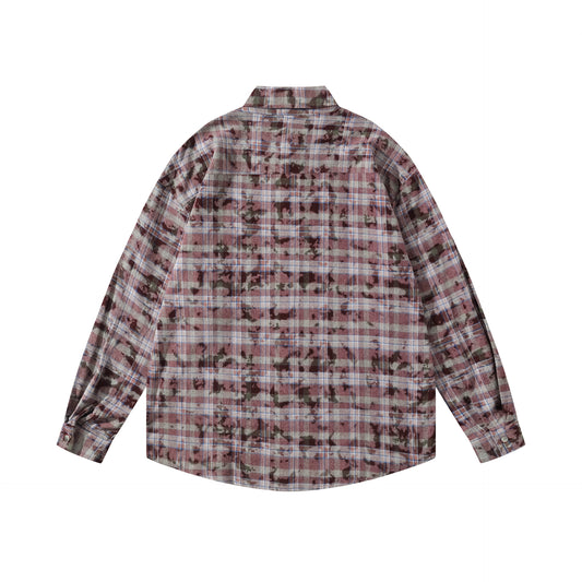 𝔼mbro 𝕊hirt𒉽2025秋冬復古扎染格子寬鬆襯衫外套JD-4