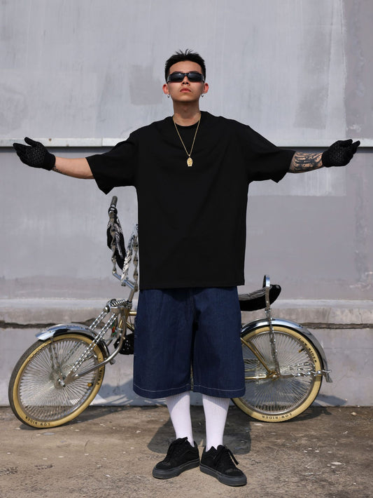 𝔽𝕦𝕤𝕚𝕠𝕟 𝔽𝕠𝕔𝕦𝕤-ᴄʜɪᴄᴀɴᴏ♠︎悍匪♠︎ 美式風格hiphop街舞纯色重磅小领口chicano短袖