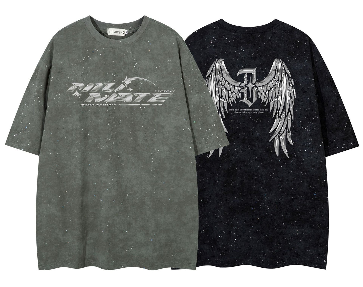 𝕃oose 𝔽it ☞𝟤𝟢𝟤𝟧 ☜美式復古設計感滿天星翅膀風格男女中性 T-Shirt寬版上衣 JK102