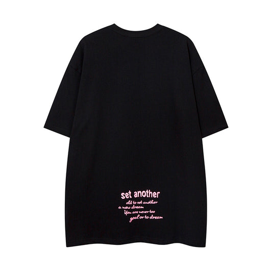 𝕃oose 𝔽it ☞𝟤𝟢𝟤𝟧 ☜美式復古抽象貓咪印花圓領男女中性 T-Shirt寬版上衣 R-13