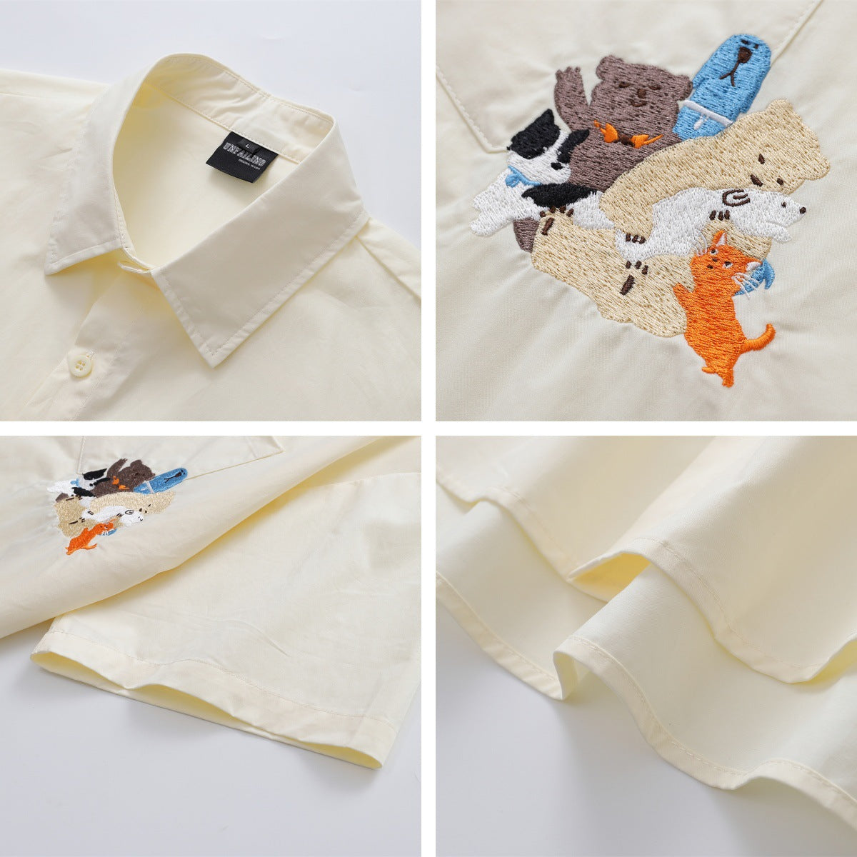 𝔼mbro 𝕊hirt𒉽日式復古可愛刺繡短袖百搭休閒襯衫 (米黃色)