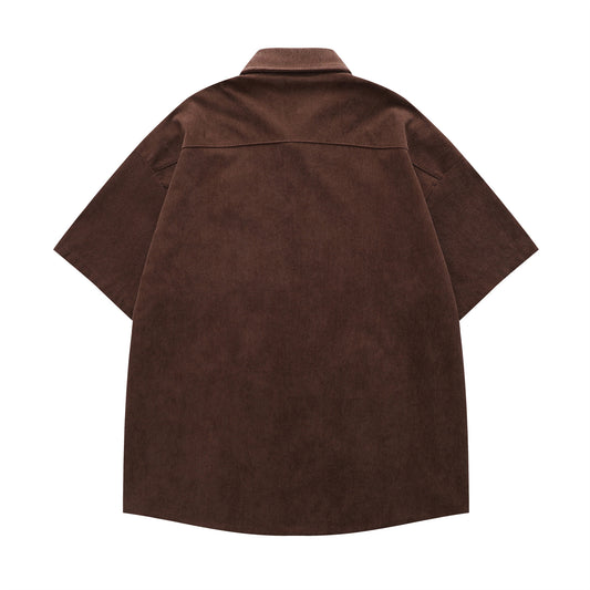 𝔼mbro 𝕊hirt𒉽美式復古趣味卡通燈芯絨短袖寬鬆襯衫 YD-86