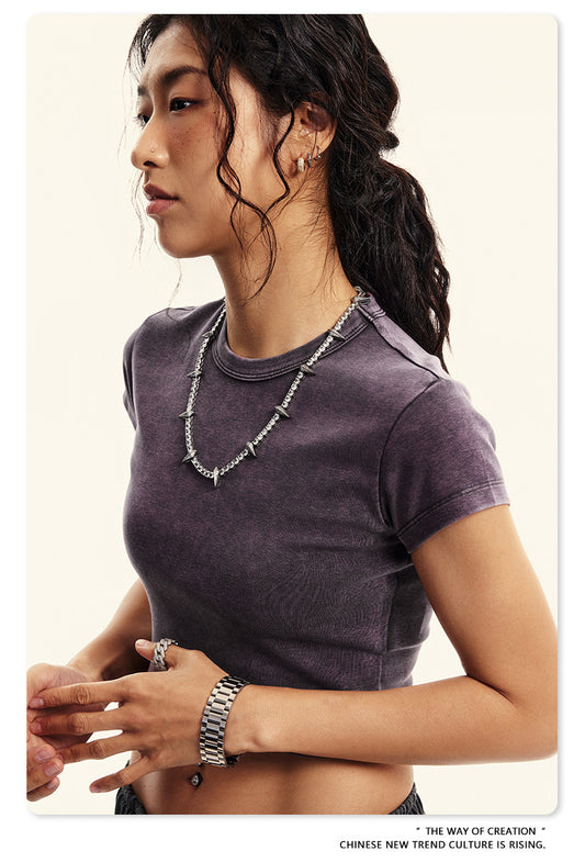 Fierce & Fitted 美式夏季修身素面短版上衣18 復古紫