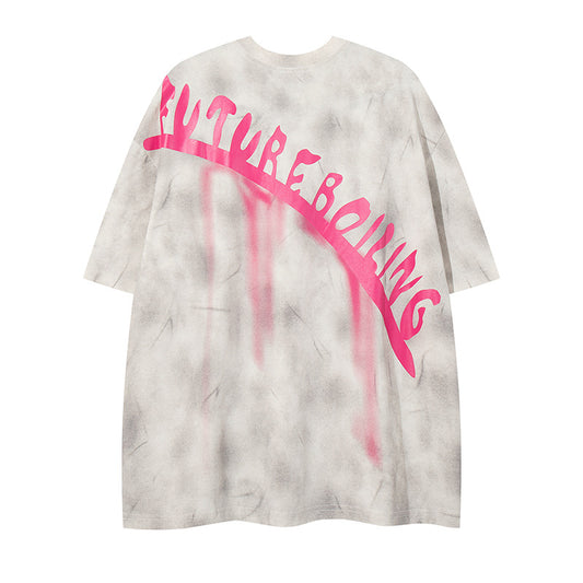 𝕃oose 𝔽it ☞𝟤𝟢𝟤𝟧 ☜美式復古字母印花圓領T-Shirt寬版上衣Y-7