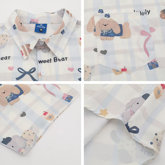 𝕃oose 𝔽it ☞𝟤𝟢𝟤𝟧 ☜日式復古甜美小狗滿版印花百搭休閒寬鬆襯衫 ᴠᴊ𝟤𝟫