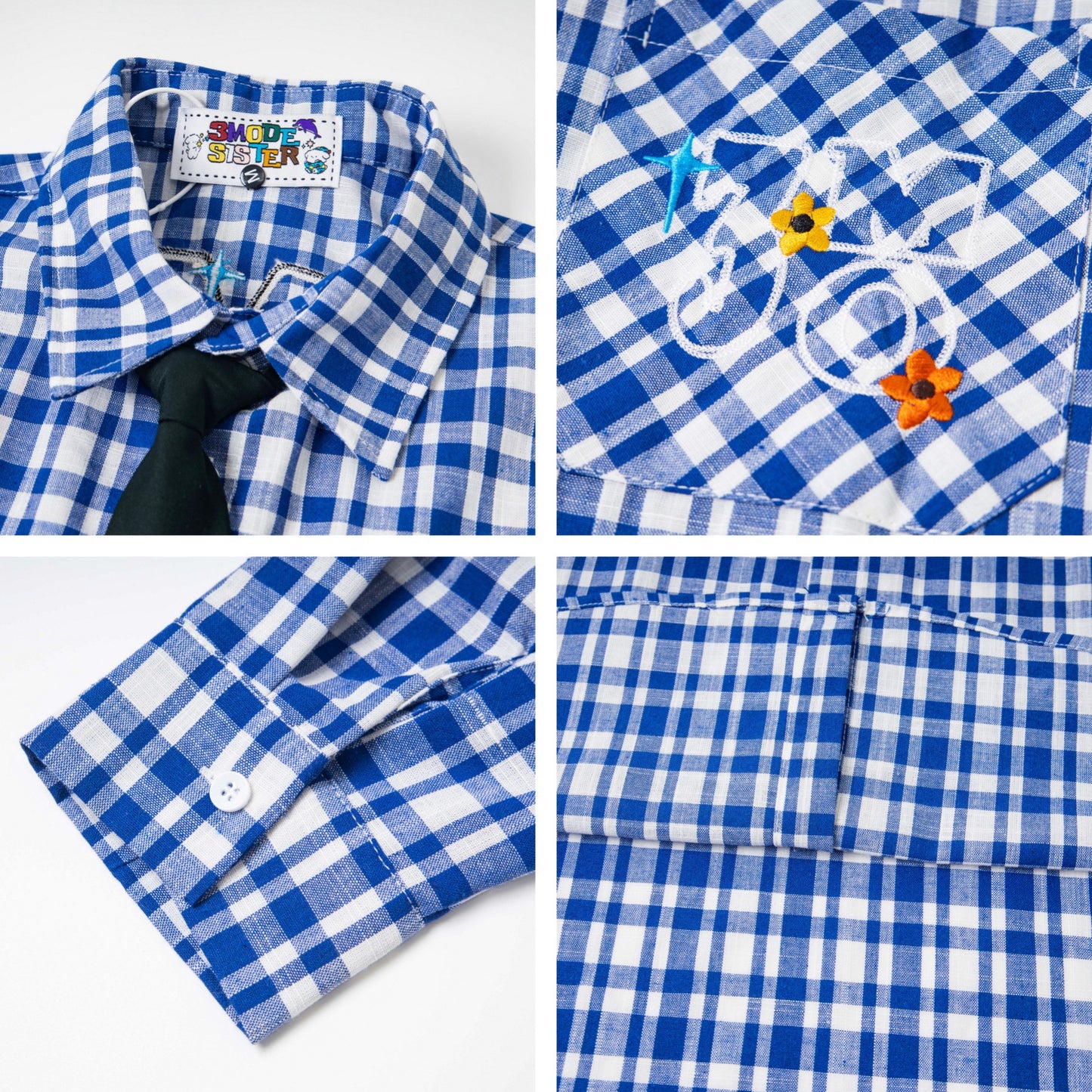 𝔼mbro 𝕊hirt𒉽2025秋冬領帶系列刺繡格子寬鬆襯MO-96