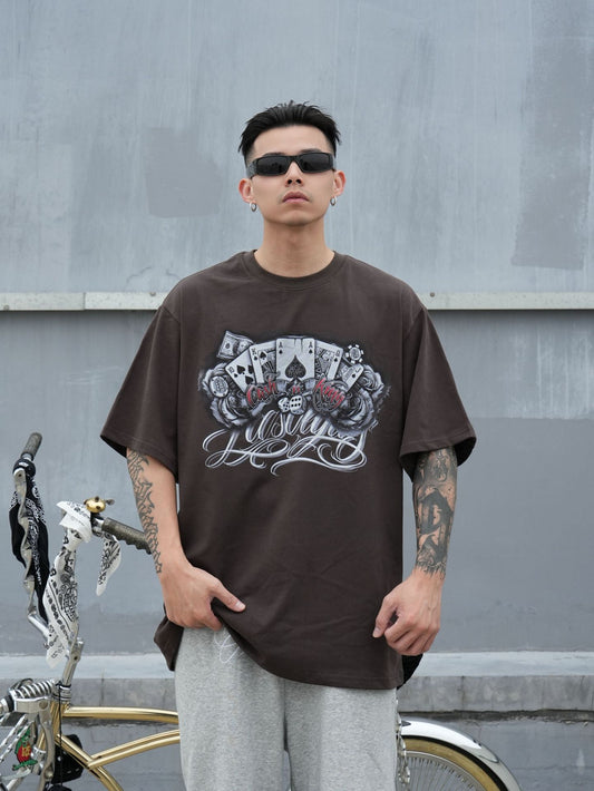 𝔽𝕦𝕤𝕚𝕠𝕟 𝔽𝕠𝕔𝕦𝕤 -ᴄʜɪᴄᴀɴᴏ♠︎悍匪♠︎ 美式寬鬆上衣casino圖案嘻哈短袖