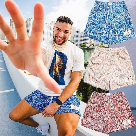 🔆𝔽𝕦𝕤𝕚𝕠𝕟 ☀ 𝔽𝕠𝕔𝕦𝕤 🔆塗鴉復古美式短褲