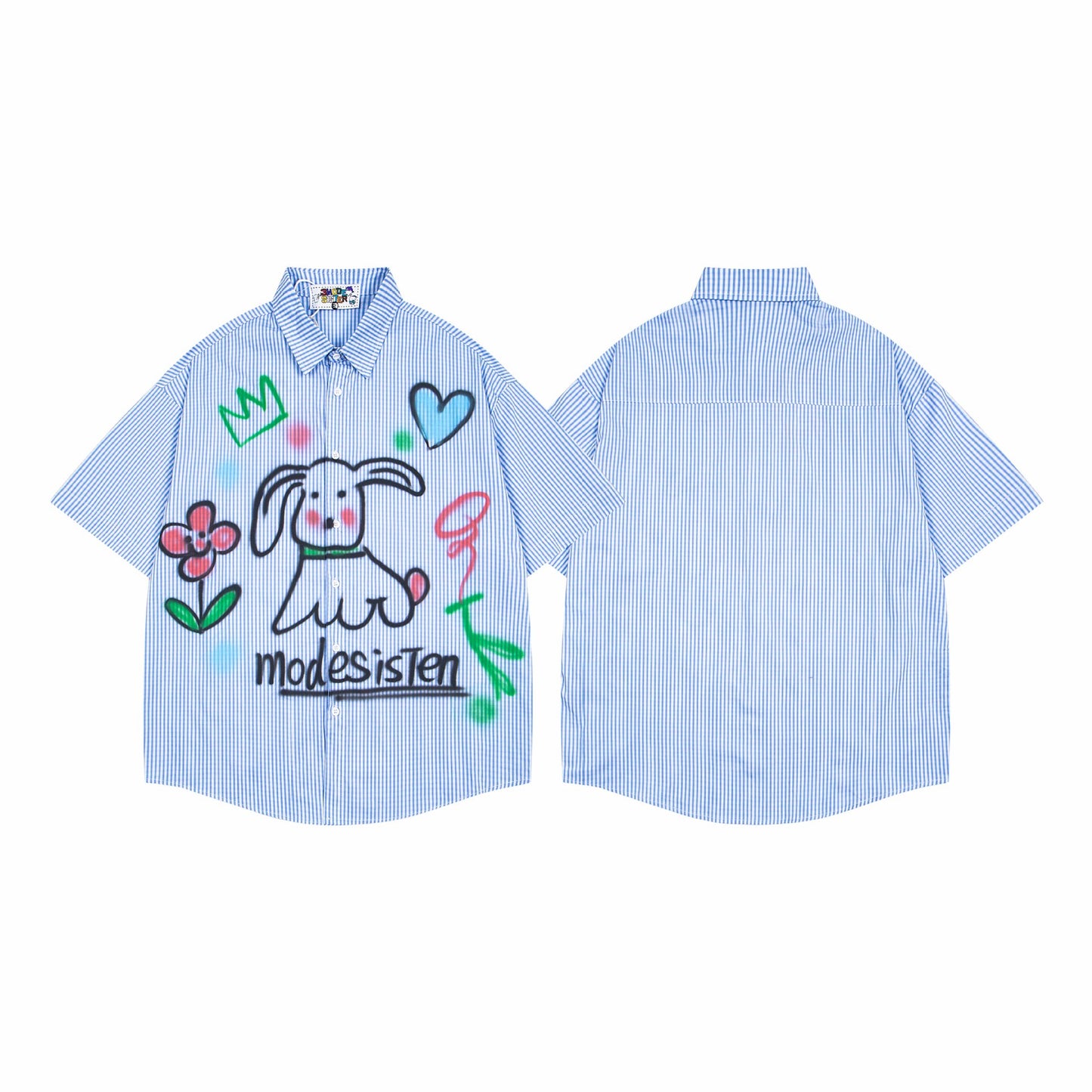 𝕃oose 𝔽it ☞𝟤𝟢𝟤𝟧 ☜美式復古小狗塗鴉印花休閒百搭短袖襯衫 MO-64