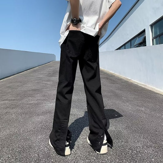 ♜ 𝔽𝕦𝕤𝕚𝕠𝕟 𝔽𝕠𝕔𝕦𝕤 𖥟 𝖏𝖊𝖆𝖓𝖘 ☞牛仔褲夏季新款潮流ins時尚簡約扭扣設計寬鬆直筒長褲 D-109