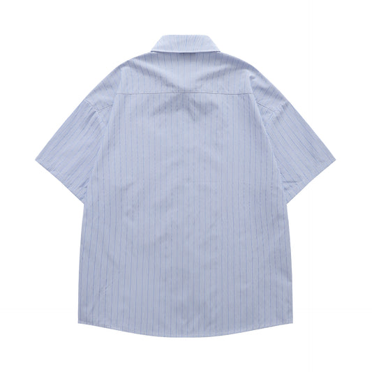 𝔼mbro 𝕊hirt𒉽美式復古玉米刺繡短袖寬鬆襯衫Y00