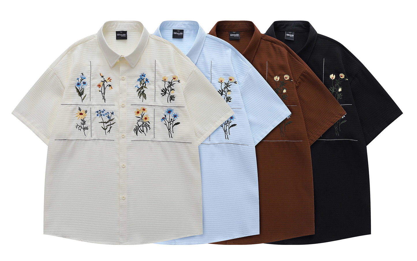 𝔼mbro 𝕊hirt𒉽日式復古花卉刺繡華夫格百搭寬鬆襯衫 Y30