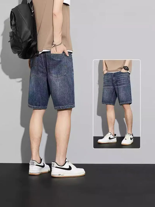 ♜ 𝔽𝕦𝕤𝕚𝕠𝕟 𝔽𝕠𝕔𝕦𝕤 𖥟 𝖏𝖊𝖆𝖓𝖘 ☞ 復古牛仔短褲5分夏季薄款冰絲2025潮牌美式寬鬆休閒五分中褲 Bs-04