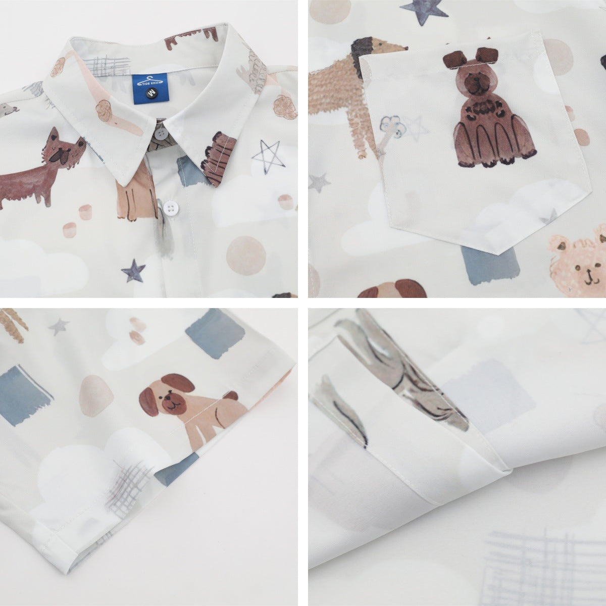 𝕃oose 𝔽it ☞𝟤𝟢𝟤𝟧 ☜日式復古可愛小狗滿版印花百搭休閒寬鬆襯衫 ᴠᴊ𝟣𝟤