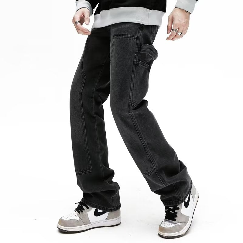 ♜ 𝔽𝕦𝕤𝕚𝕠𝕟 𝔽𝕠𝕔𝕦𝕤 𖥟 𝖏𝖊𝖆𝖓𝖘 ☞ 牛仔褲男款春秋款潮牌復古休閒直筒褲修身長褲 B-04-07