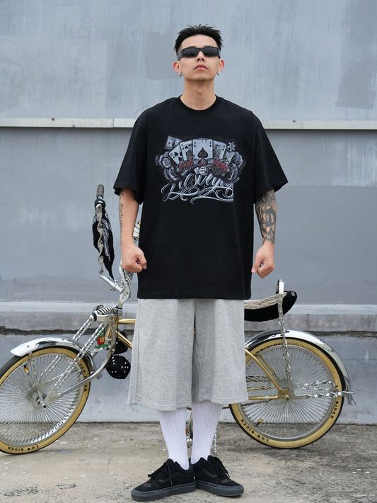 𝔽𝕦𝕤𝕚𝕠𝕟 𝔽𝕠𝕔𝕦𝕤 -ᴄʜɪᴄᴀɴᴏ♠︎悍匪♠︎ 美式寬鬆上衣casino圖案嘻哈短袖