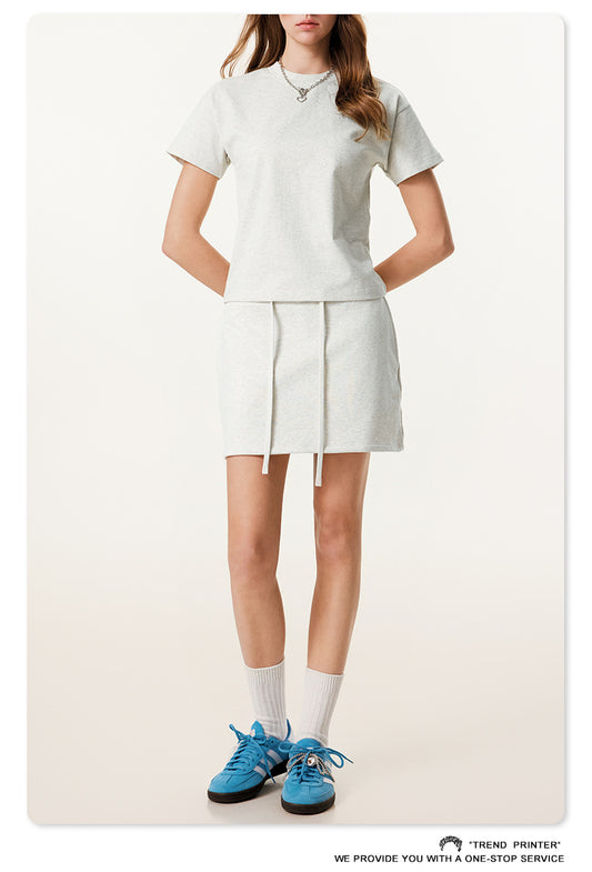 Fierce & Fitted 美式夏季甜妹圓領短T半身裙套裝 N-23 燕麥灰