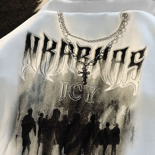 𝔽𝕦𝕤𝕚𝕠𝕟 𝔽𝕠𝕔𝕦𝕤 ✘ 歐美高街潮牌項鍊印花短袖t恤男女情侣款嘻哈hiphop寬鬆街頭上衣 W114