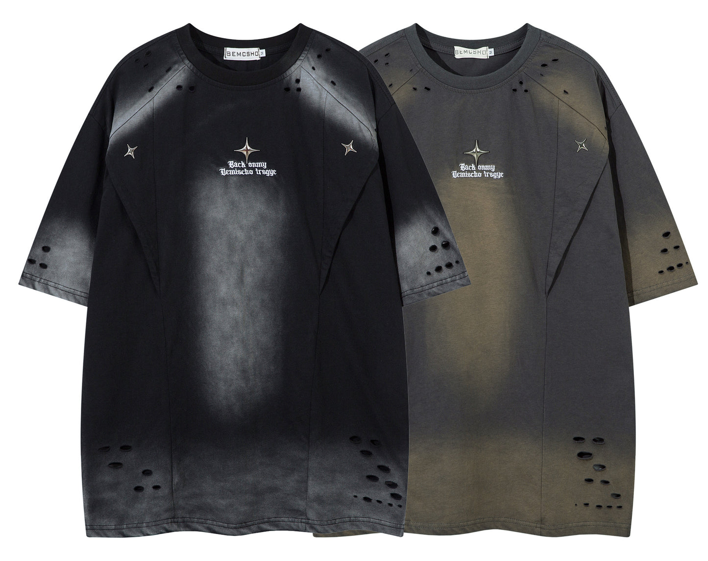 𝕃oose 𝔽it ☞𝟤𝟢𝟤𝟧 ☜美式水洗破洞字母刺繡圓領男女中性 T-Shirt寬版上衣JK-8