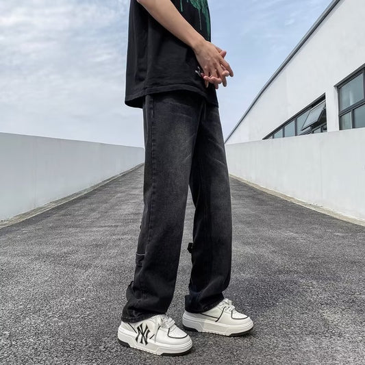 ♜ 𝔽𝕦𝕤𝕚𝕠𝕟 𝔽𝕠𝕔𝕦𝕤 𖥟 𝖏𝖊𝖆𝖓𝖘 ☞ 牛仔裤褲夏季新款ins潮牌拉鏈設計時尚寬鬆直筒褲 D-110