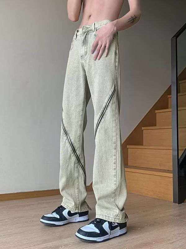 ♜ 𝔽𝕦𝕤𝕚𝕠𝕟 𝔽𝕠𝕔𝕦𝕤 𖥟 𝖏𝖊𝖆𝖓𝖘 ☞ 美式男女四季牛仔裤褲潮流寬鬆復古潮牌直筒潮拉鏈設計感牛仔長褲 B-14