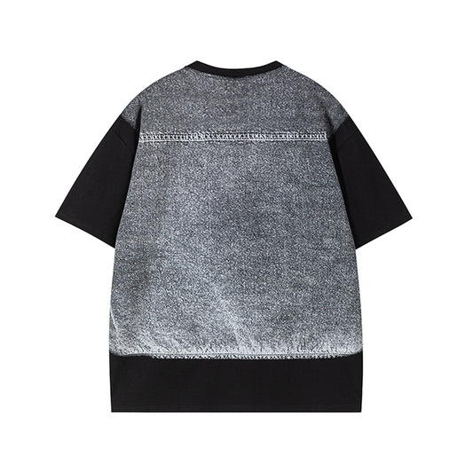 𝕃oose 𝔽it ☞𝟤𝟢𝟤𝟧 ☜美式復古假兩件馬甲印花設計感風格男女中性 T-Shirt寬版上衣 SA-4