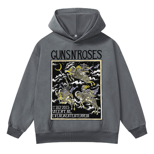 ♛𝔽𝕦𝕤𝕚𝕠𝕟 𝔽𝕠𝕔𝕦𝕤 ♛410G重磅水洗GunsnRoses連帽大學T FZ-03