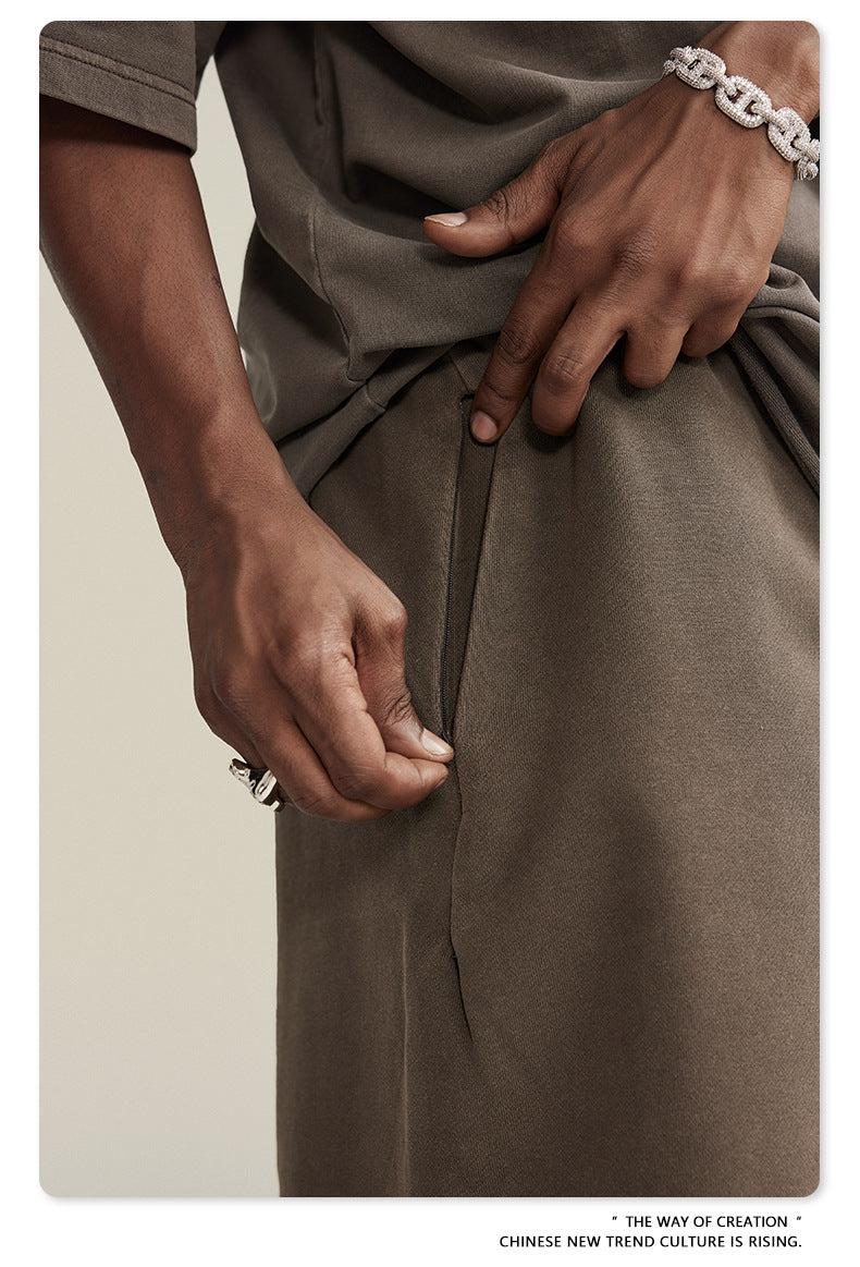 ♛𝔽𝕦𝕤𝕚𝕠𝕟 𝔽𝕠𝕔𝕦𝕤 ♛夏季復古重磅水洗休閒運動五分褲 S-01