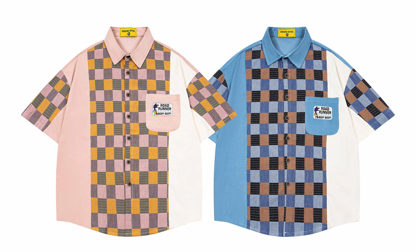 𝔼mbro 𝕊hirt𒉽美式復古拼貼刺繡學院風寬鬆襯衫 UN-5