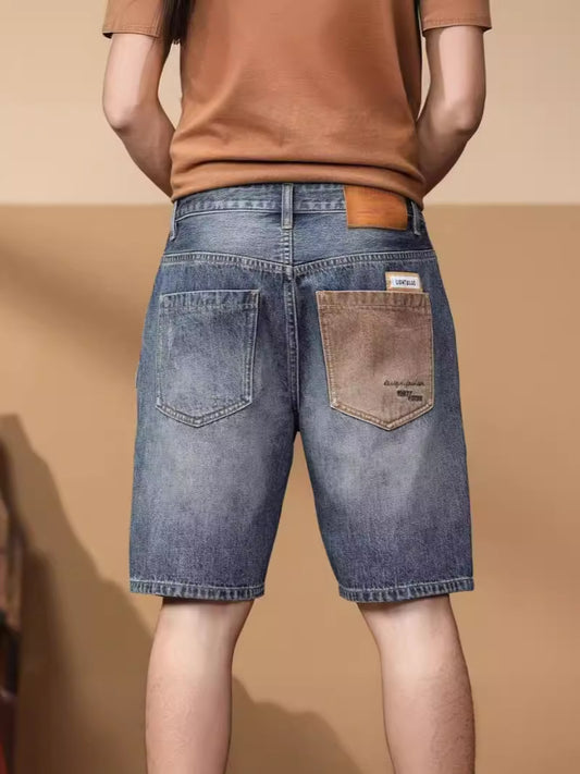 ♜ 𝔽𝕦𝕤𝕚𝕠𝕟 𝔽𝕠𝕔𝕦𝕤 𖥟 𝖏𝖊𝖆𝖓𝖘 ☞ 夏季薄款男士牛仔短褲美式復古夏天五分褲子寬鬆直筒中褲男款 Bs-08