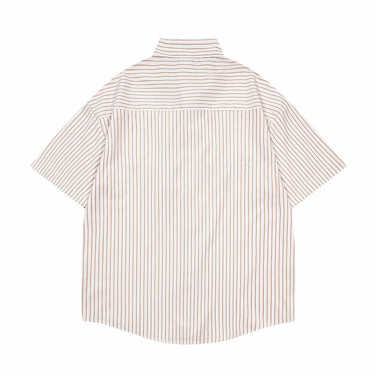 𝔼mbro 𝕊hirt𒉽日式復古貓咪刺繡翻領短袖襯衫 (杏色)