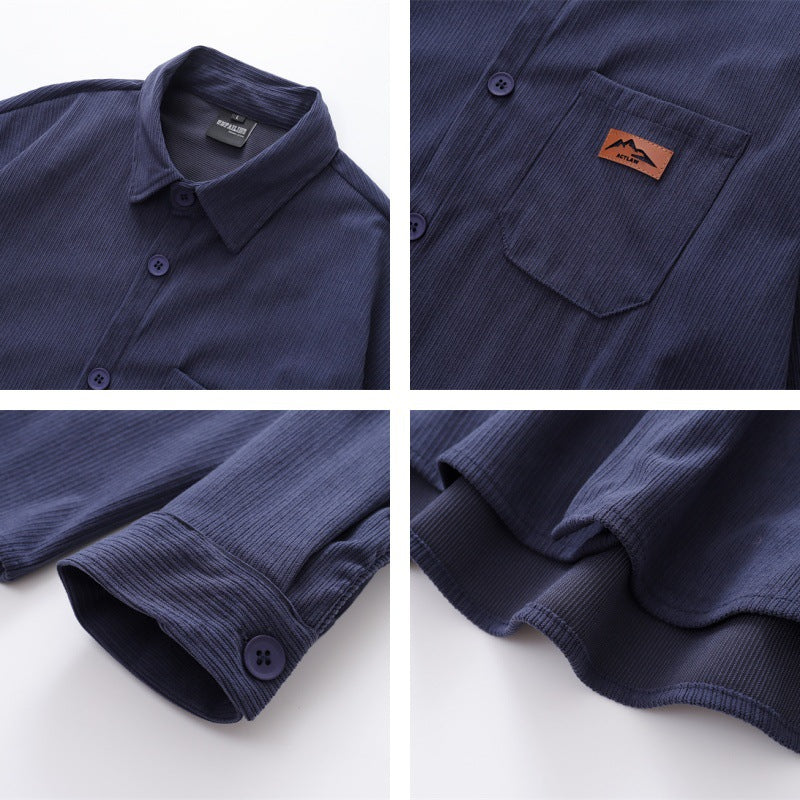 𝔼mbro 𝕊hirt𒉽秋冬復古刺繡燈芯絨休閒襯衫Y-05