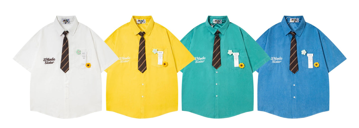 𝕃oose 𝔽it ☞𝟤𝟢𝟤𝟧 ☜領帶系列刺繡小花百搭休閒寬鬆襯衫M-369