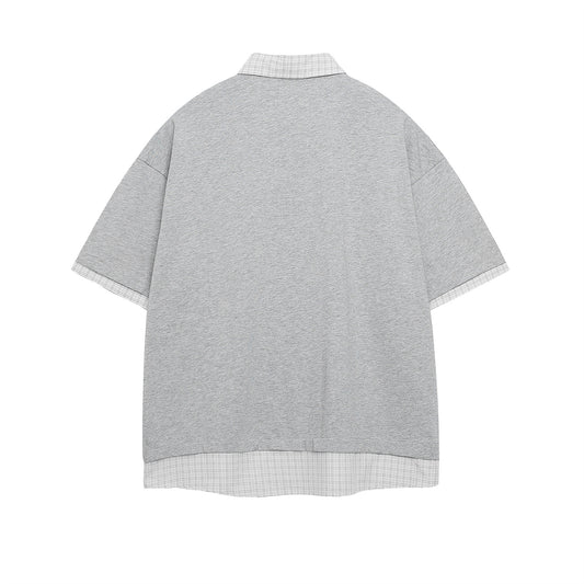 Polo Shirt𒉽美式復古印花字母假兩件翻領POLO衫IN-09