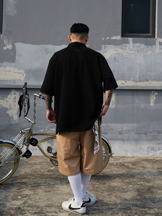 𝔽𝕦𝕤𝕚𝕠𝕟 𝔽𝕠𝕔𝕦𝕤 -ᴄʜɪᴄᴀɴᴏ♠︎悍匪♠︎ POLO六分袖大碼寬鬆HIPHOP街舞嘻哈說唱街頭潮oversize短袖