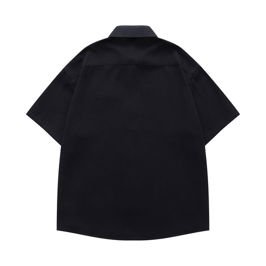 𝔼mbro 𝕊hirt𒉽日式復古兔子刺繡華夫格百搭寬鬆襯衫YD-01