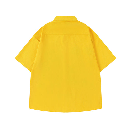 𝔼mbro 𝕊hirt𒉽美式復古趣味圖案燈芯絨短袖寬鬆襯衫 R-083