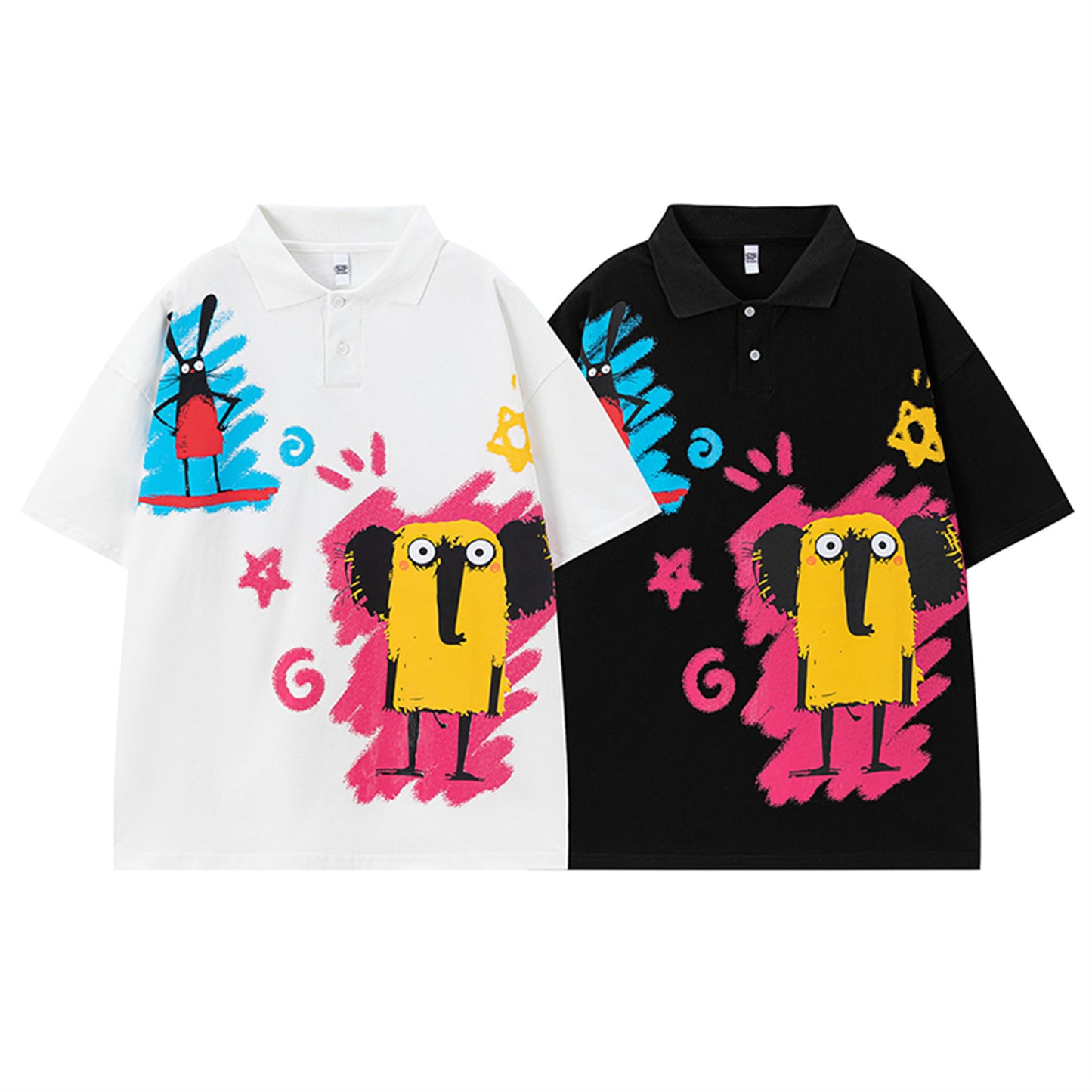 𝕃oose 𝔽it ☞𝟤𝟢𝟤𝟧 ☜美式復古抽象印花翻領寬版上衣 SA-03