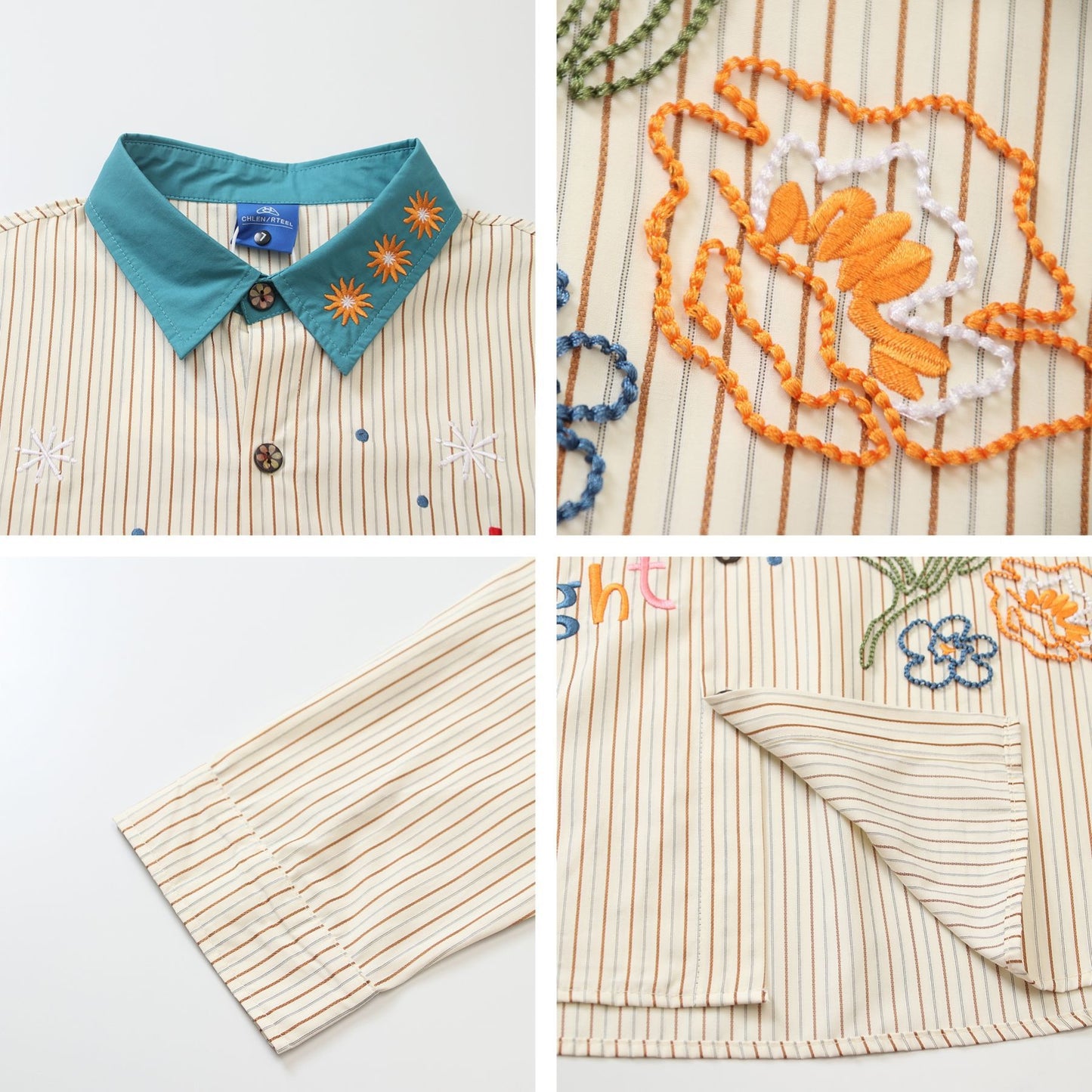 𝔼mbro 𝕊hirt𒉽2025秋冬復古撞色花朵刺繡襯衫C-16