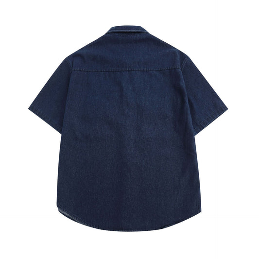 𝔼mbro 𝕊hirt𒉽日式復古可愛刺繡牛仔翻領寬鬆襯衫C-7#