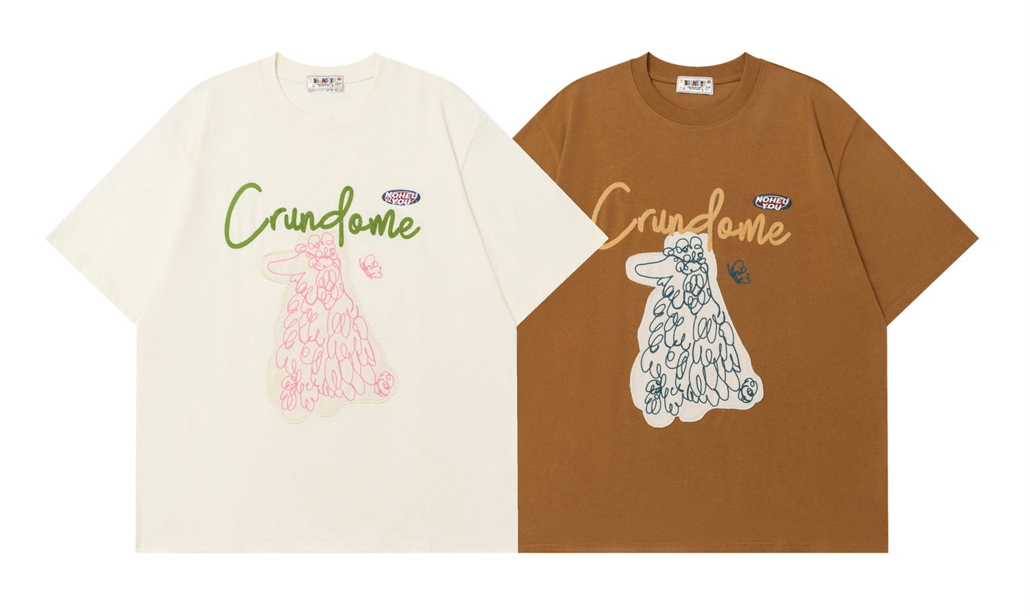 𝕃oose 𝔽it ☞𝟤𝟢𝟤𝟧 ☜美式復古設計感貼布繡圓領寬版上衣TN-51