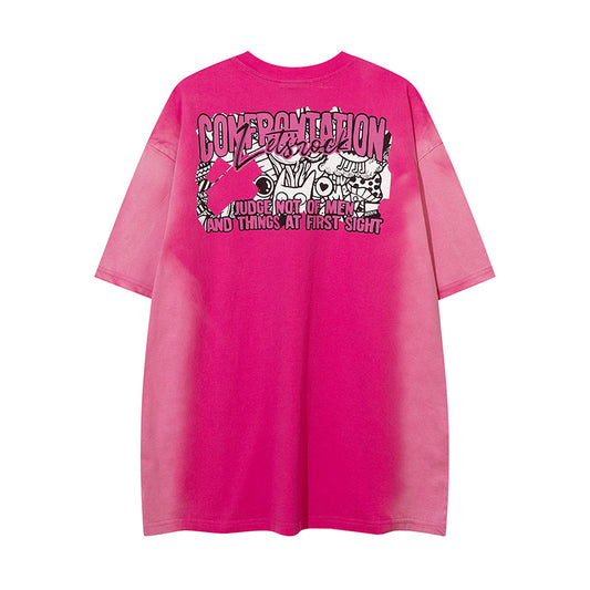 𝕃oose 𝔽it ☞𝟤𝟢𝟤𝟧 ☜美式復古渲染系列水洗印花男女中性 T-Shirt寬版上衣R-6