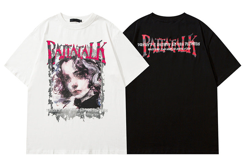 𝕃oose 𝔽it ☞𝟤𝟢𝟤𝟧 ☜美式復古人物印花圓領寬版上衣P-8