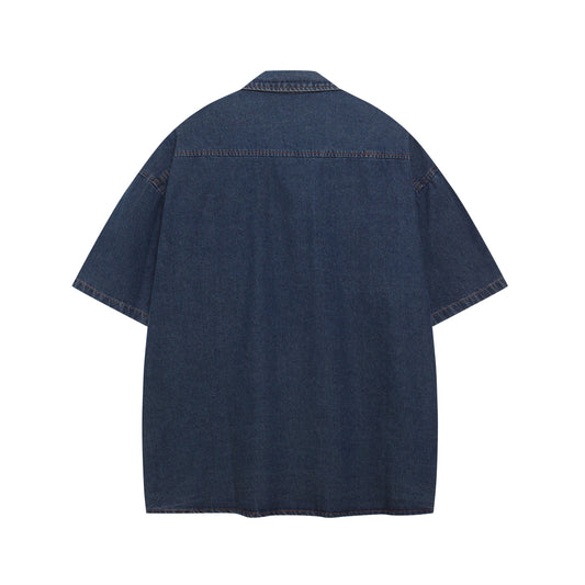 𝔼mbro 𝕊hirt𒉽美式復古趣味卡通刺繡牛仔短袖休閒襯衫IN-06