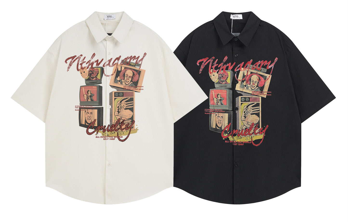 𝕃oose 𝔽it ☞𝟤𝟢𝟤𝟧 ☜美式復古電影圖案印花百搭休閒寬鬆襯衫 N-140