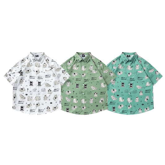 𝕃oose 𝔽it ☞𝟤𝟢𝟤𝟧 ☜日式復古萌寵滿版印花百搭休閒寬鬆襯衫 ʀꜰ𝟪𝟪