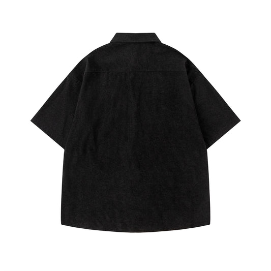 𝔼mbro 𝕊hirt𒉽美式復古花卉刺繡燈芯絨短袖寬鬆襯衫R-82