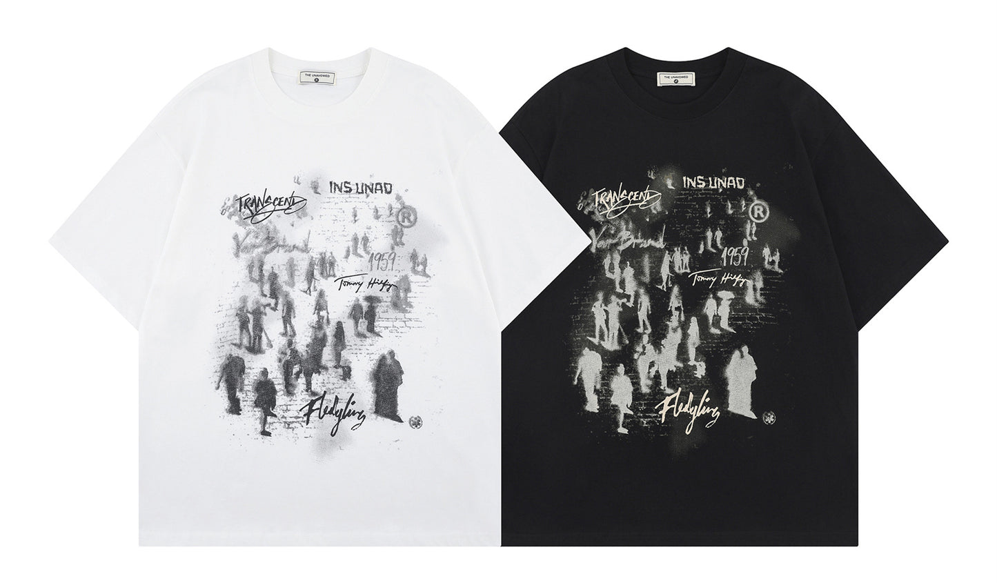 𝕃oose 𝔽it ☞𝟤𝟢𝟤𝟧 ☜美式復古幻影人像設計圖 男女中性 T-Shirt寬版上衣 TH-238